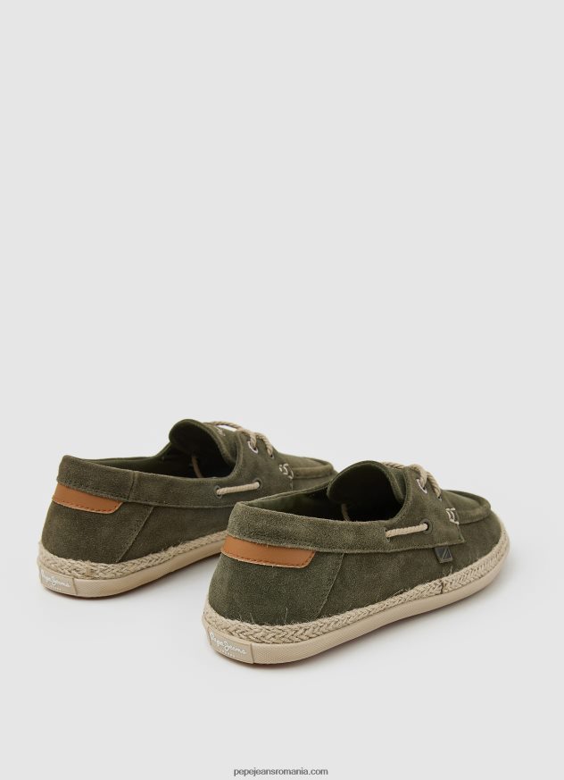 pantofi sport cu barca din piele intoarsa bărbați Pepe Jeans verde kaki 6Z0R461192 - imagine 5