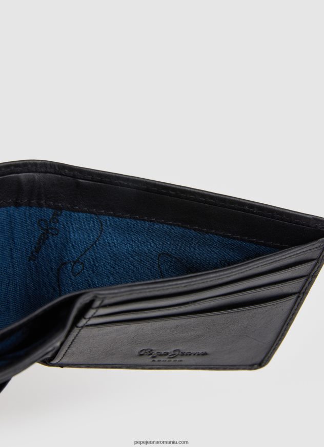 portofel din piele cu logo bărbați Pepe Jeans negru 6Z0R461296 - imagine 3