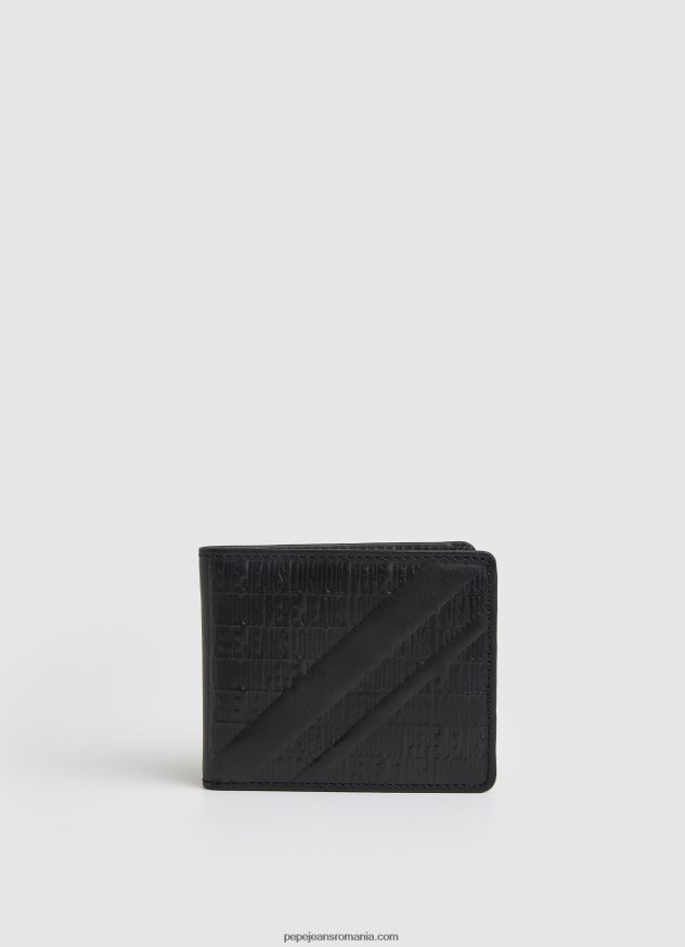portofel din piele cu logo gravat bărbați Pepe Jeans negru 6Z0R461298 - imagine 5