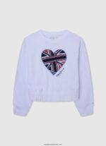 pulover cu imprimeu inimă fată Pepe Jeans alb 6Z0R461411