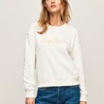 pulover cu logo imprimat femei Pepe Jeans alb 6Z0R46286