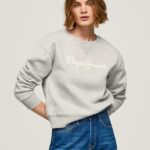 pulover cu logo imprimat femei Pepe Jeans marnă cenușie 6Z0R46267