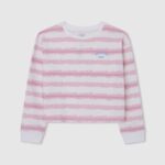 pulover din bumbac cu dungi decolorate fată Pepe Jeans roz moale 6Z0R461409