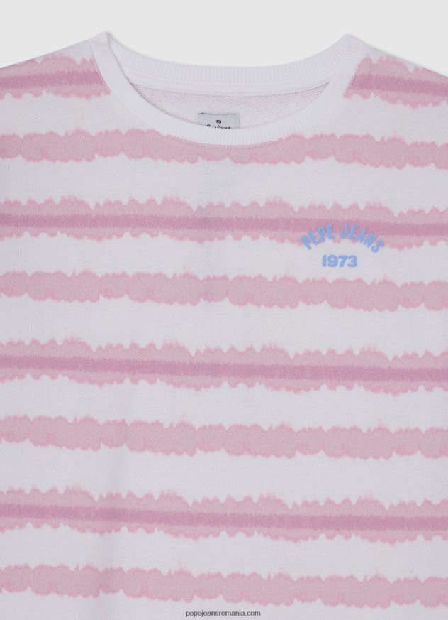 pulover din bumbac cu dungi decolorate fată Pepe Jeans roz moale 6Z0R461409 - imagine 3
