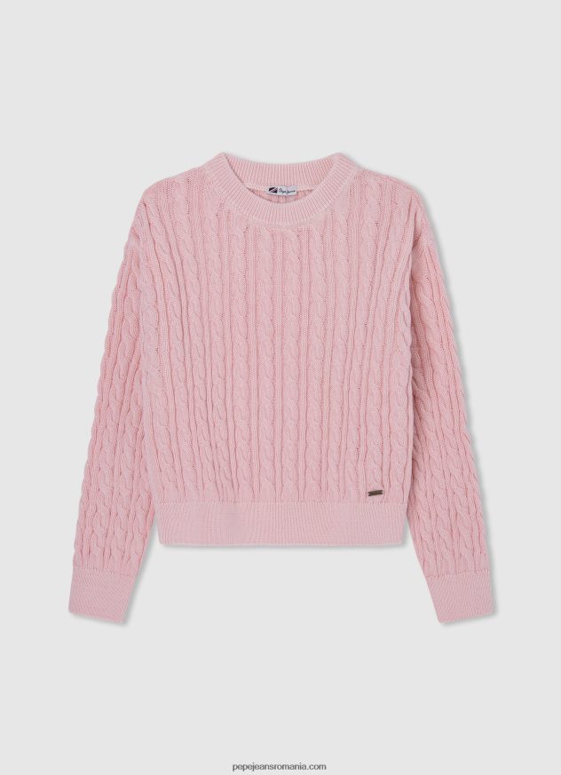 pulover din bumbac cu dungi decolorate fată Pepe Jeans roz moale 6Z0R461409 - imagine 5