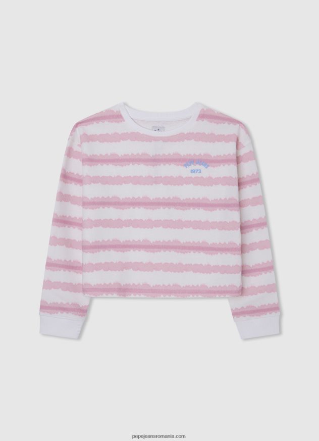 pulover din bumbac cu dungi decolorate fată Pepe Jeans roz moale 6Z0R461409 - imagine 1