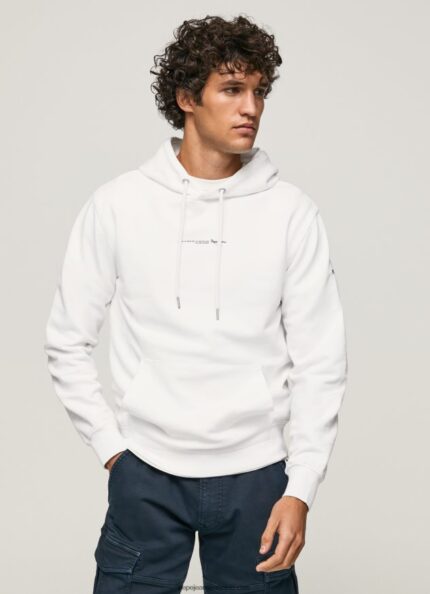 pulover din bumbac cu glugă bărbați Pepe Jeans alb 6Z0R46910