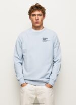 pulover din bumbac cu guler rotunjit bărbați Pepe Jeans albastru înălbitor 6Z0R46869