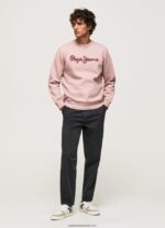 pulover din bumbac cu logo brodat bărbați Pepe Jeans înălbitor roz 6Z0R46882 - imagine 2