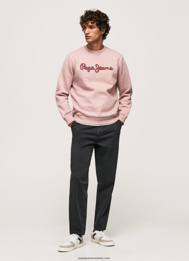 pulover din bumbac cu logo brodat bărbați Pepe Jeans înălbitor roz 6Z0R46882 - imagine 2