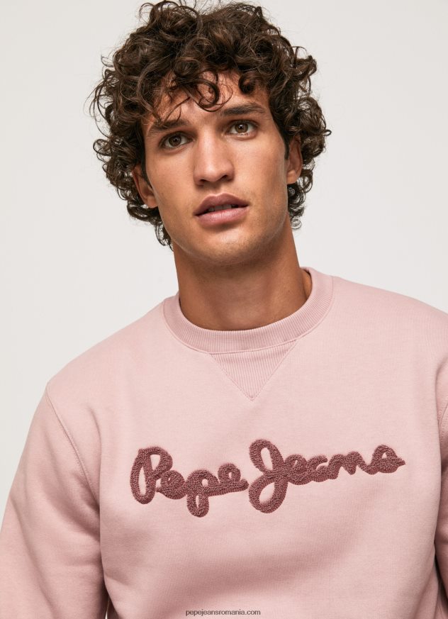 pulover din bumbac cu logo brodat bărbați Pepe Jeans înălbitor roz 6Z0R46882 - imagine 3
