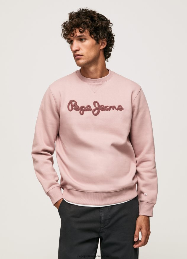 pulover din bumbac cu logo brodat bărbați Pepe Jeans înălbitor roz 6Z0R46882 - imagine 1