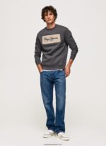 pulover din bumbac cu logo brodat bărbați Pepe Jeans negru spalat 6Z0R46872 - imagine 2