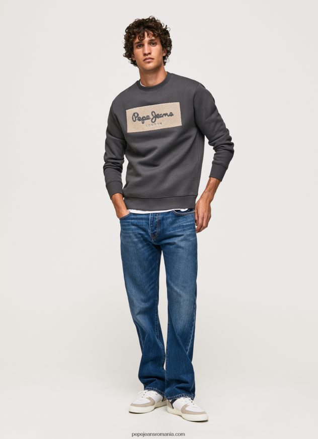 pulover din bumbac cu logo brodat bărbați Pepe Jeans negru spalat 6Z0R46872 - imagine 2