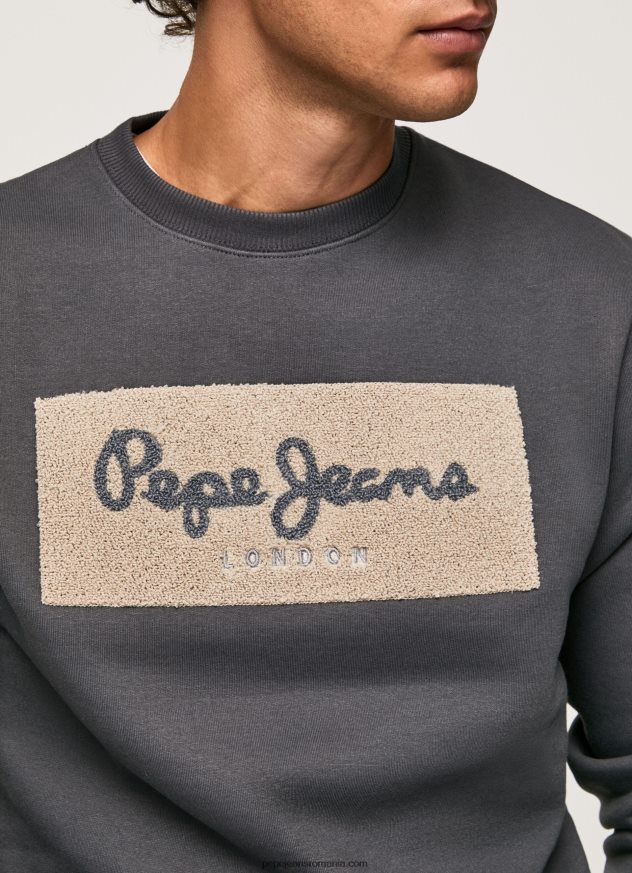 pulover din bumbac cu logo brodat bărbați Pepe Jeans negru spalat 6Z0R46872 - imagine 3