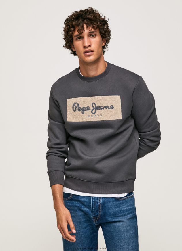 pulover din bumbac cu logo brodat bărbați Pepe Jeans negru spalat 6Z0R46872 - imagine 1