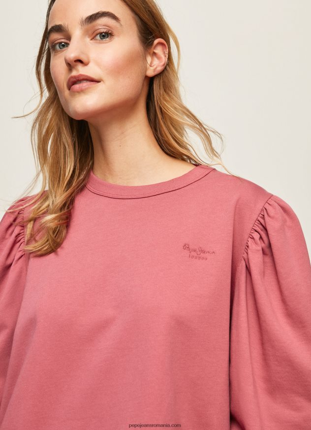 pulover din bumbac cu logo brodat femei Pepe Jeans fard de obraz închis 6Z0R46278 - imagine 3
