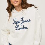 pulover din bumbac cu logo brodat femei Pepe Jeans mousse 6Z0R46269