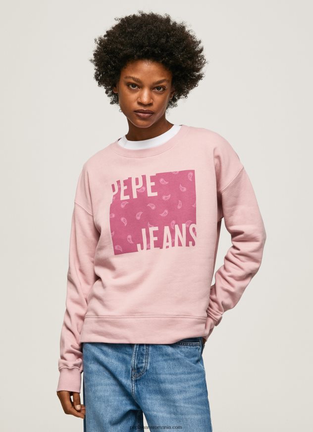 pulover din bumbac cu logo femei Pepe Jeans roz tulbure 6Z0R46285 - imagine 1