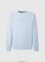pulover din bumbac cu logo imprimat bărbați Pepe Jeans albastru înălbitor 6Z0R46876 - imagine 5