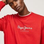 pulover din bumbac cu logo imprimat bărbați Pepe Jeans studio roșu 6Z0R46890