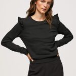 pulover din bumbac cu volane femei Pepe Jeans negru 6Z0R46283