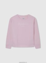 pulover din bumbac imprimat cu logo fată Pepe Jeans roz moale 6Z0R461416