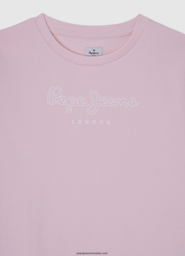 pulover din bumbac imprimat cu logo fată Pepe Jeans roz moale 6Z0R461416 - imagine 3