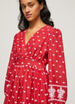 rochie cu detalii brodate femei Pepe Jeans studio roșu 6Z0R46216 - imagine 3