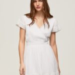 rochie din bumbac brodat poete femei Pepe Jeans alb 6Z0R46165