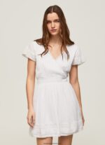 rochie din bumbac brodat poete femei Pepe Jeans alb 6Z0R46165