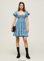rochie din denim brodata femei Pepe Jeans albastru 6Z0R46164 - imagine 2