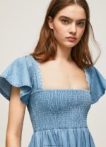 rochie din denim brodata femei Pepe Jeans albastru 6Z0R46164 - imagine 3