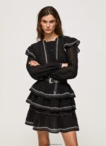 rochie mini cu detalii brodate femei Pepe Jeans negru 6Z0R46190 - imagine 2