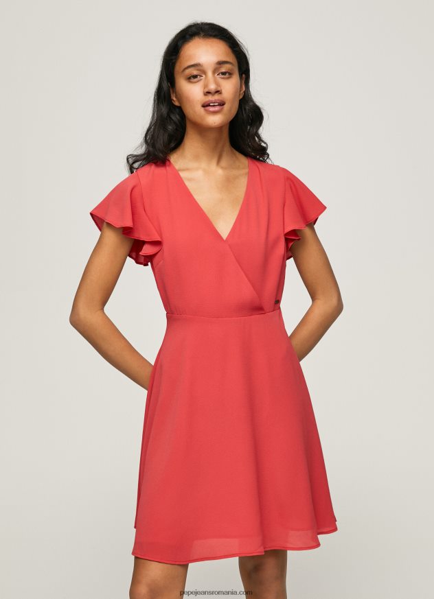 rochie patrizia cu guler incrucisat femei Pepe Jeans studio roșu 6Z0R46166 - imagine 2