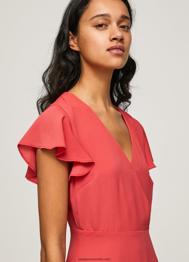 rochie patrizia cu guler incrucisat femei Pepe Jeans studio roșu 6Z0R46166 - imagine 3