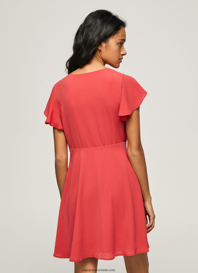 rochie patrizia cu guler incrucisat femei Pepe Jeans studio roșu 6Z0R46166 - imagine 4