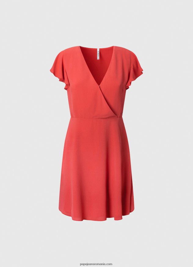 rochie patrizia cu guler incrucisat femei Pepe Jeans studio roșu 6Z0R46166 - imagine 5