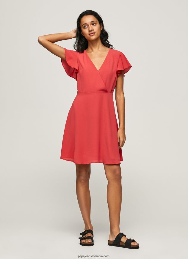 rochie patrizia cu guler incrucisat femei Pepe Jeans studio roșu 6Z0R46166 - imagine 1