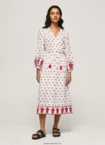 rochie populară brodată femei Pepe Jeans alb 6Z0R46149