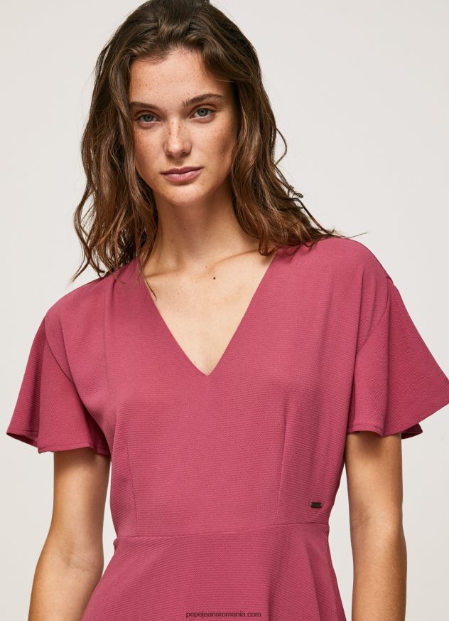 rochie scurtă cu decolteu în V femei Pepe Jeans fard de obraz închis 6Z0R46196 - imagine 3