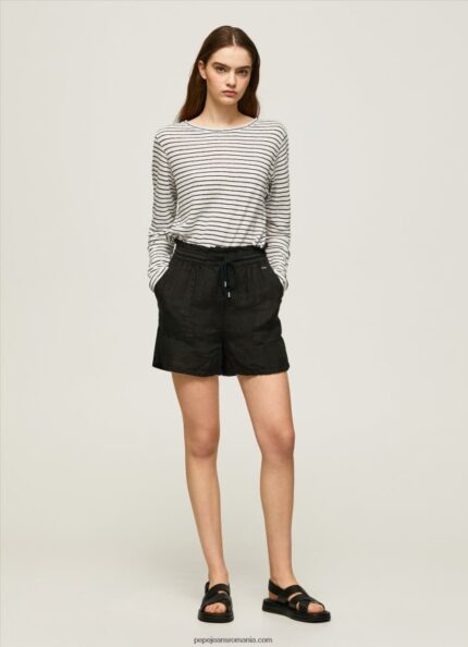 sac de hârtie pantaloni scurți de in femei Pepe Jeans negru 6Z0R46489