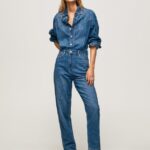 salopetă lungă din denim de bumbac femei Pepe Jeans denim 6Z0R46147