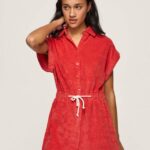 salopeta scurta din catifea femei Pepe Jeans studio roșu 6Z0R46210