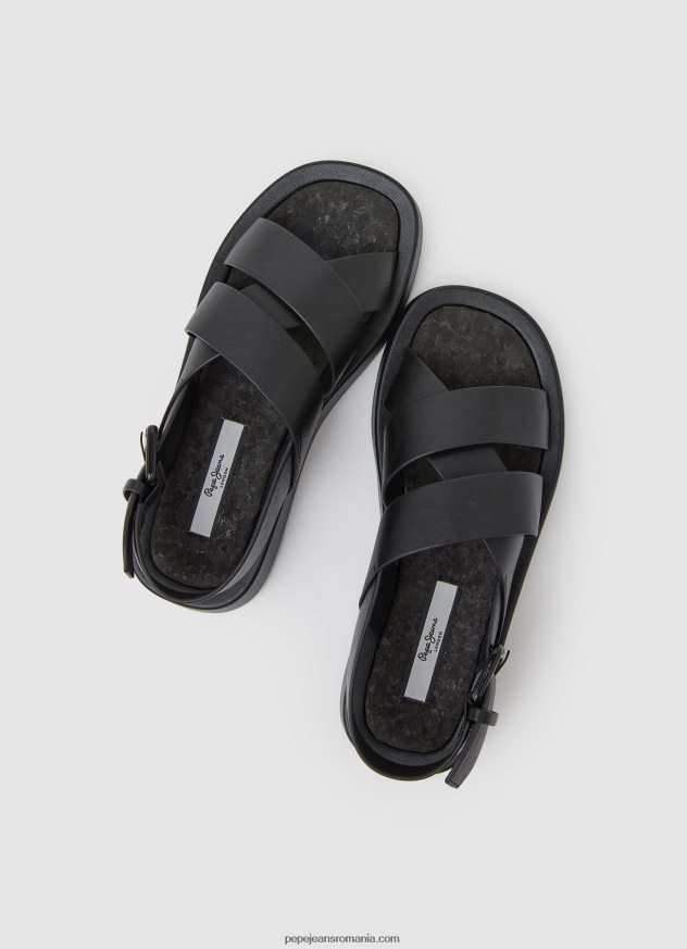 sandale cu pană bloc de vară femei Pepe Jeans negru 6Z0R46651 - imagine 2