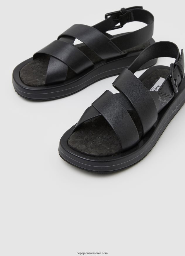 sandale cu pană bloc de vară femei Pepe Jeans negru 6Z0R46651 - imagine 3