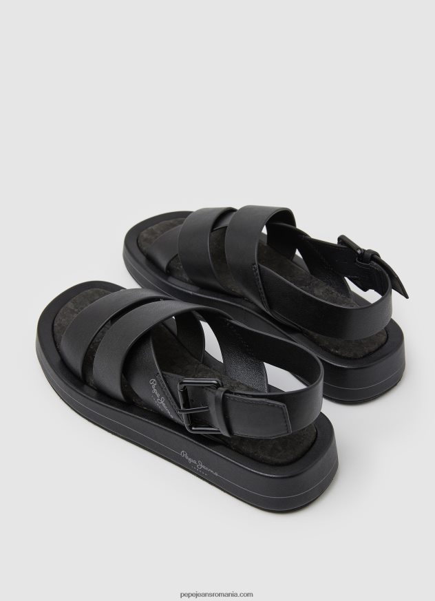 sandale cu pană bloc de vară femei Pepe Jeans negru 6Z0R46651 - imagine 4