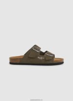 sandale din piele intoarsa bio bărbați Pepe Jeans verde kaki 6Z0R461278