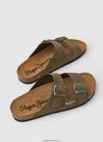 sandale din piele intoarsa bio bărbați Pepe Jeans verde kaki 6Z0R461278 - imagine 4