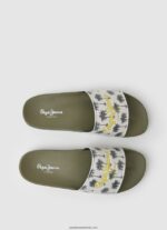 șlapi de plajă cu imprimeu glisor bărbați Pepe Jeans verde kaki 6Z0R461282 - imagine 2
